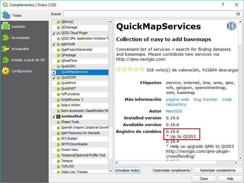 Plugin QuickMapServices Google, Landsat, OpenStreetMap para QGIS