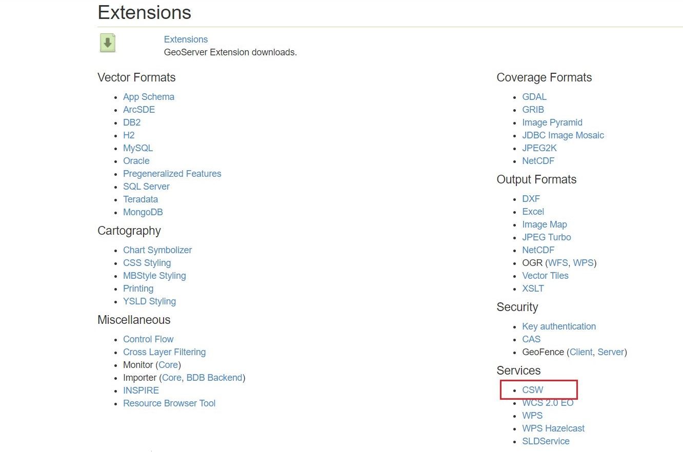 Habilitar un Servicio de Catálogo CSW en GeoServer e incorporarlo a
