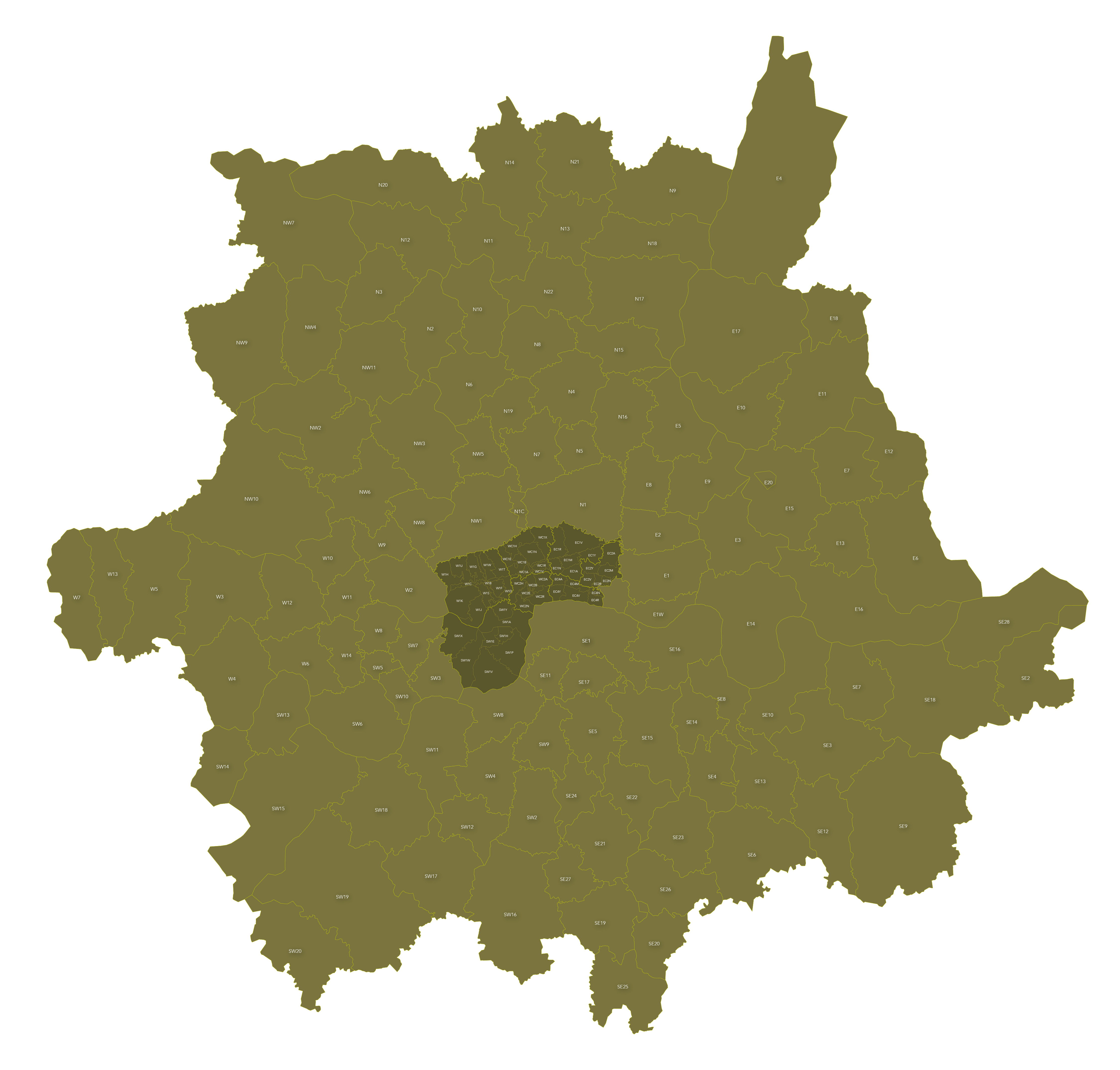 Map of London postcodes editable royalty free vector map Maproom