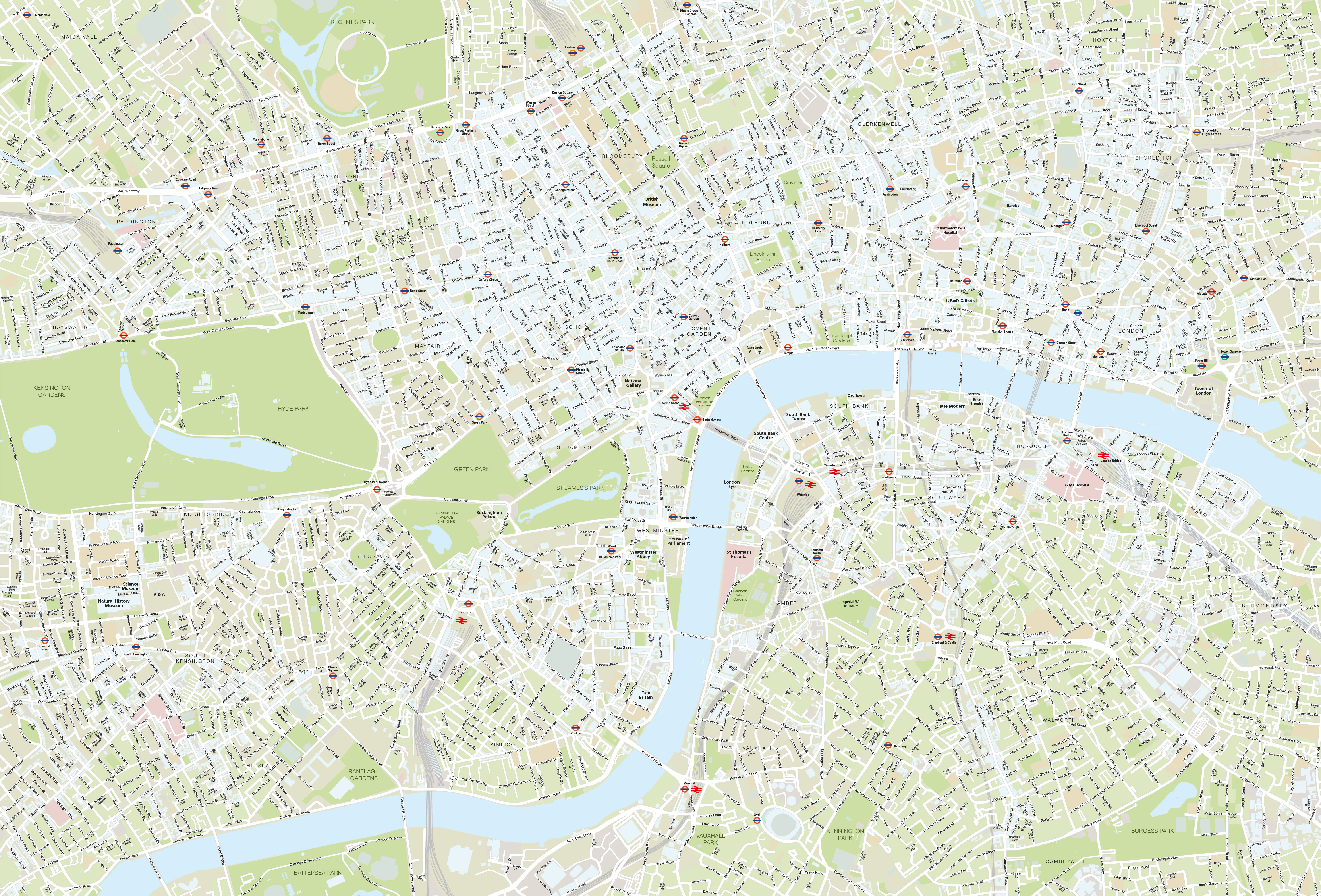 Detailed map of Central London editable vector Illustrator / SVG