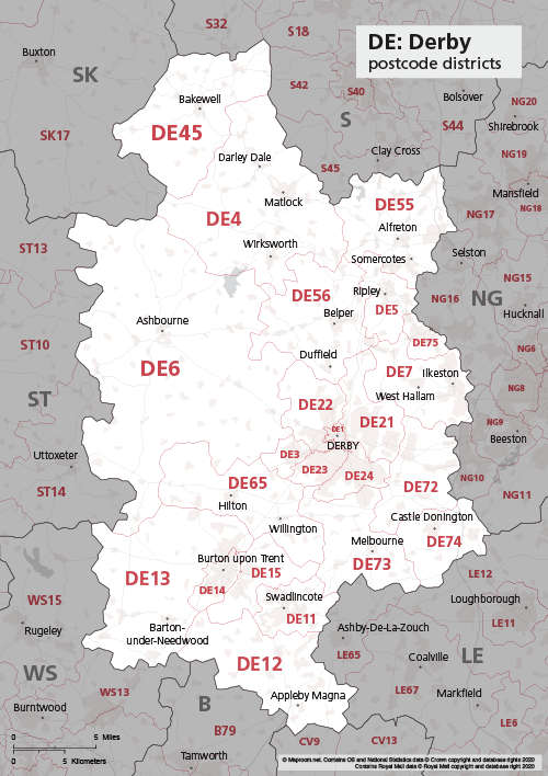 Map of DE postcode districts Derby Maproom