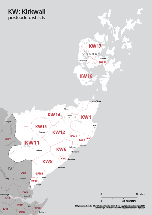 Map of KW postcode areas Kirkwall Maproom