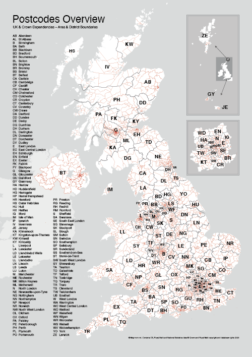 UK postcode district maps for printing "A" format FULL SET Maproom