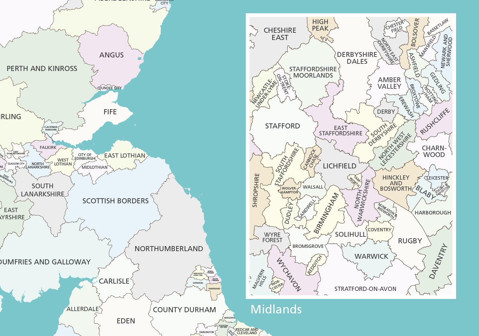 UK local authorities basic map poster zoom detail example Maproom