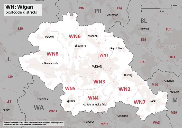 Map of WN postcode districts Wigan Maproom
