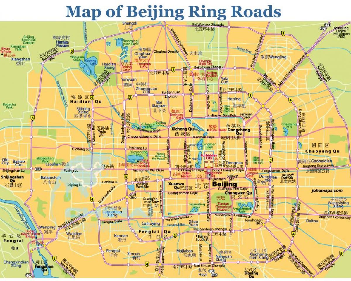 Beijing road map Beijing ring road map (China)