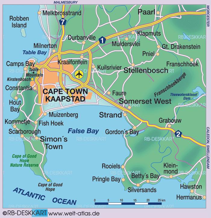 Kaapstad map The map of Cape Town (Western Cape South Africa)