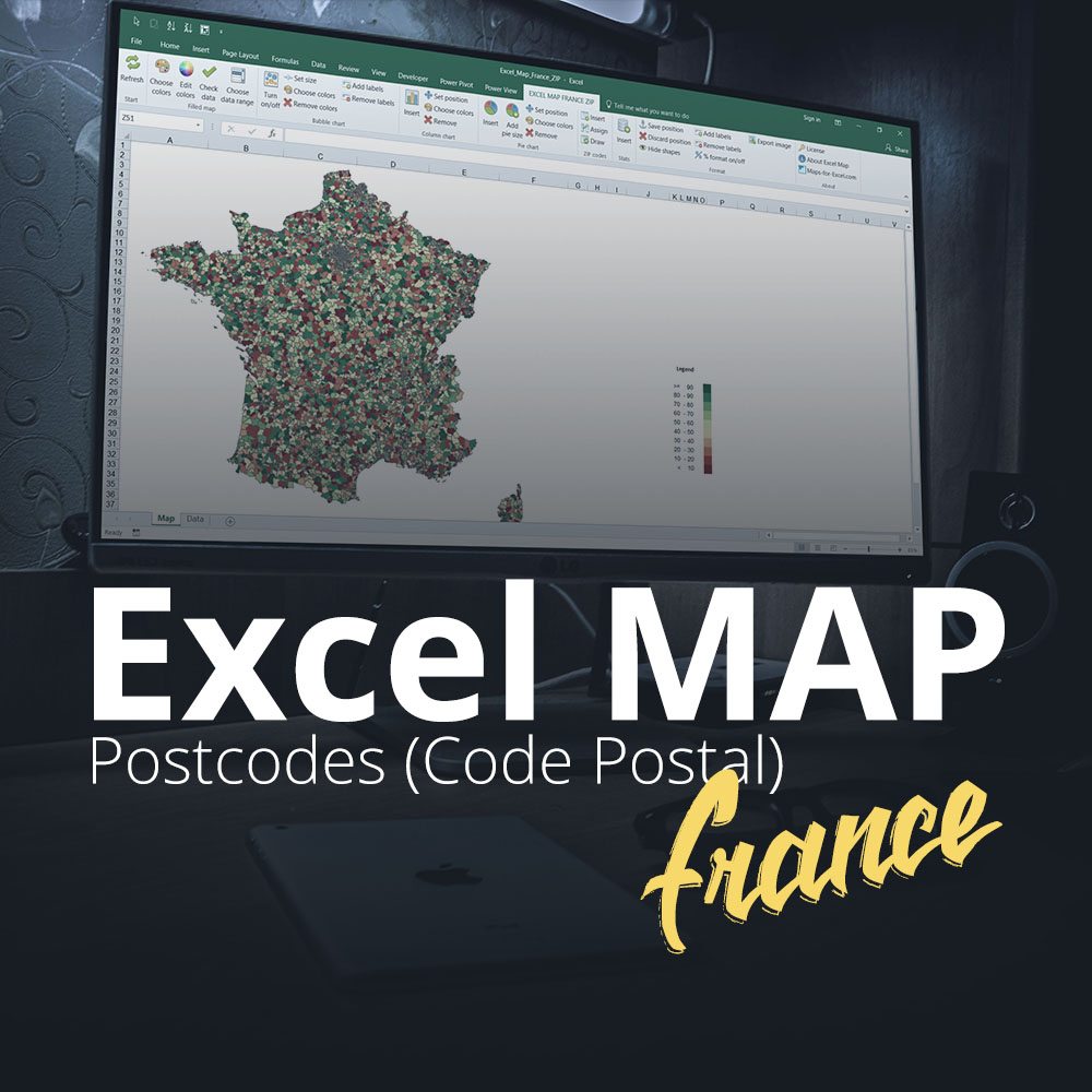 Excel Map France Postcodes (Code Postal) Maps for Excel Simple