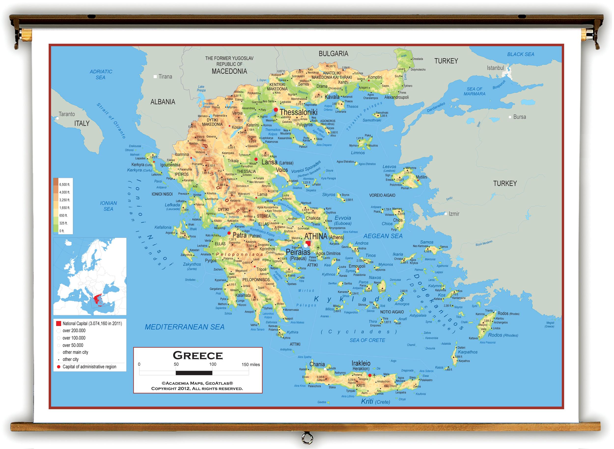 Greece physical map Physical map of Greece (Southern Europe Europe)