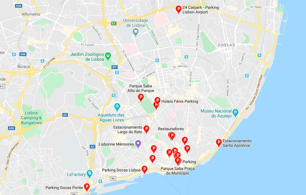 Lisbon parking map Map of lisbon parking (Portugal)