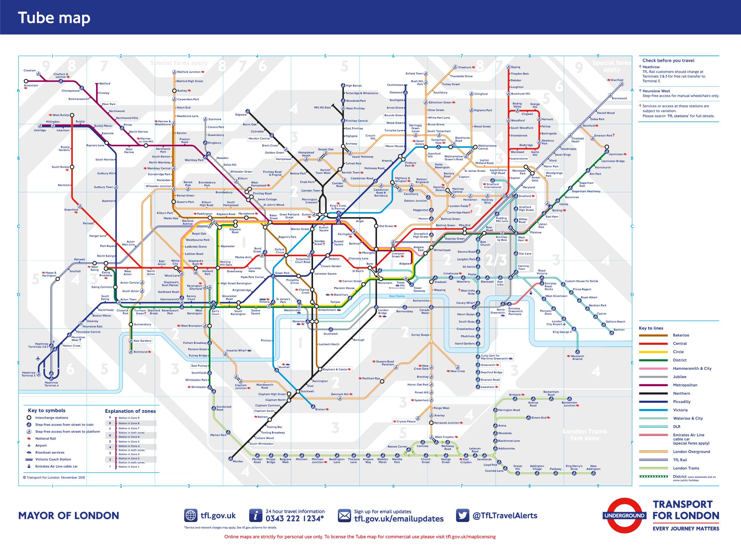 Underground map - London tube station map (England)