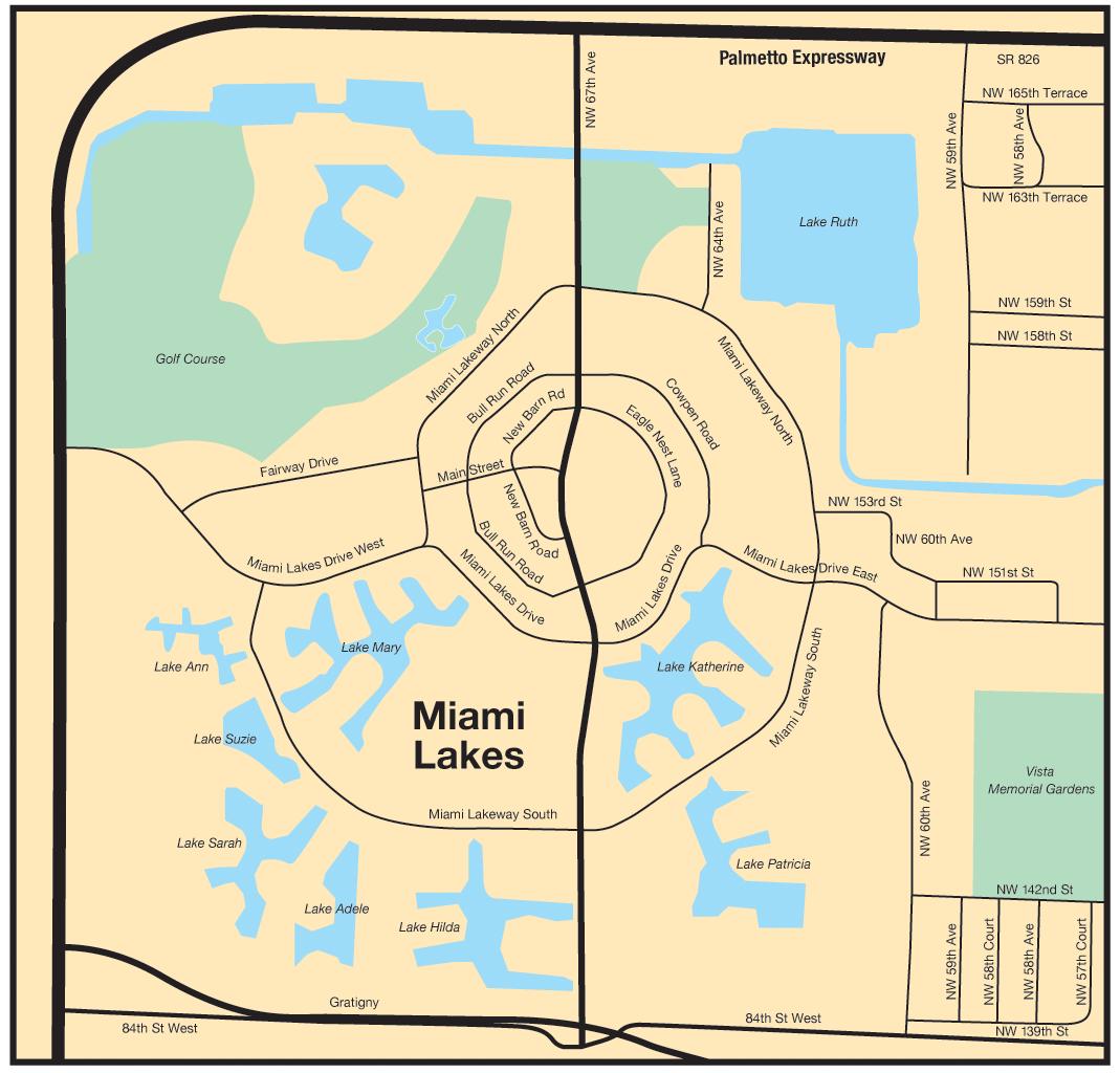 Miami lakes map Map of Miami lakes (Florida USA)
