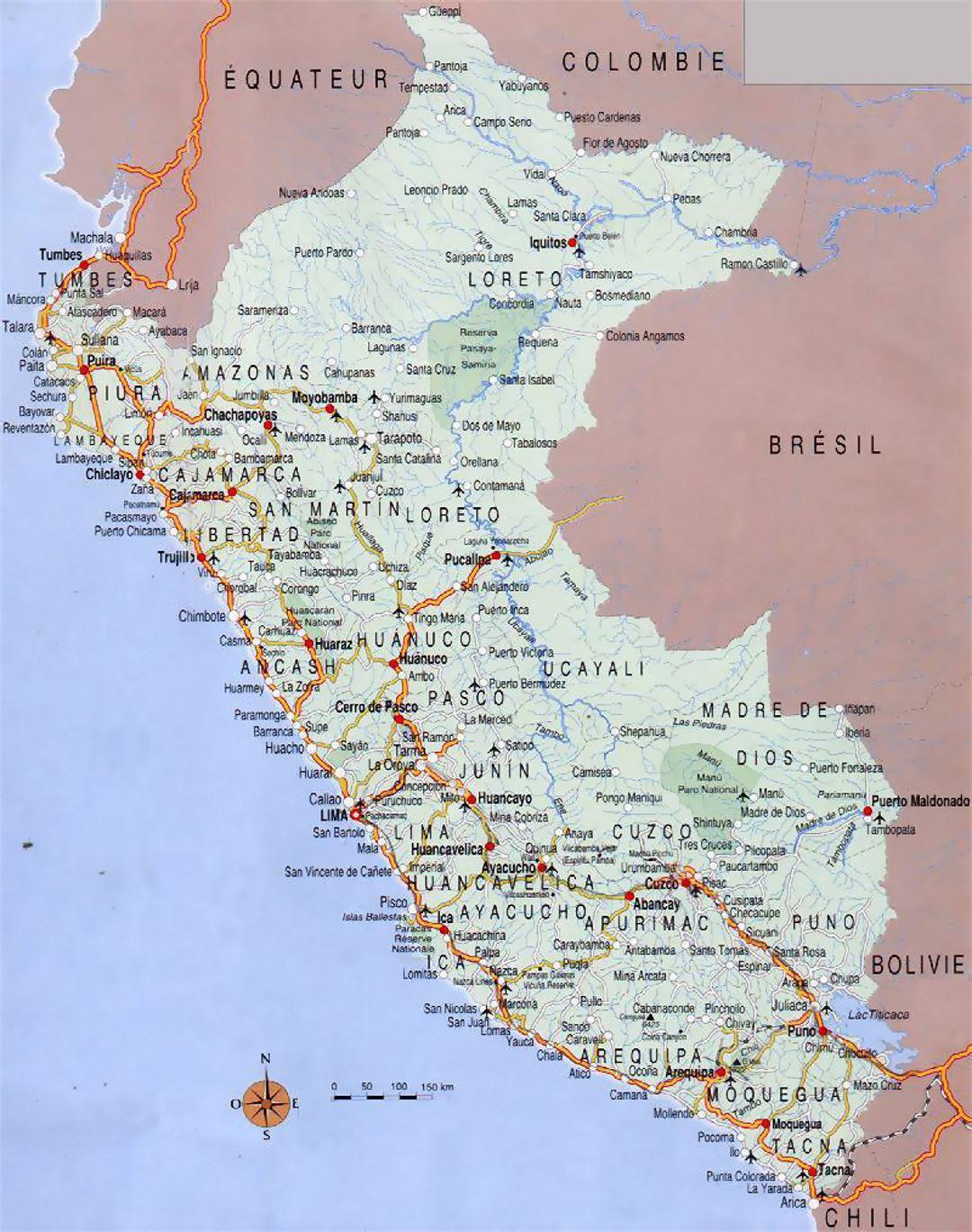 Peru cities map Map of Peru cities (South America Americas)