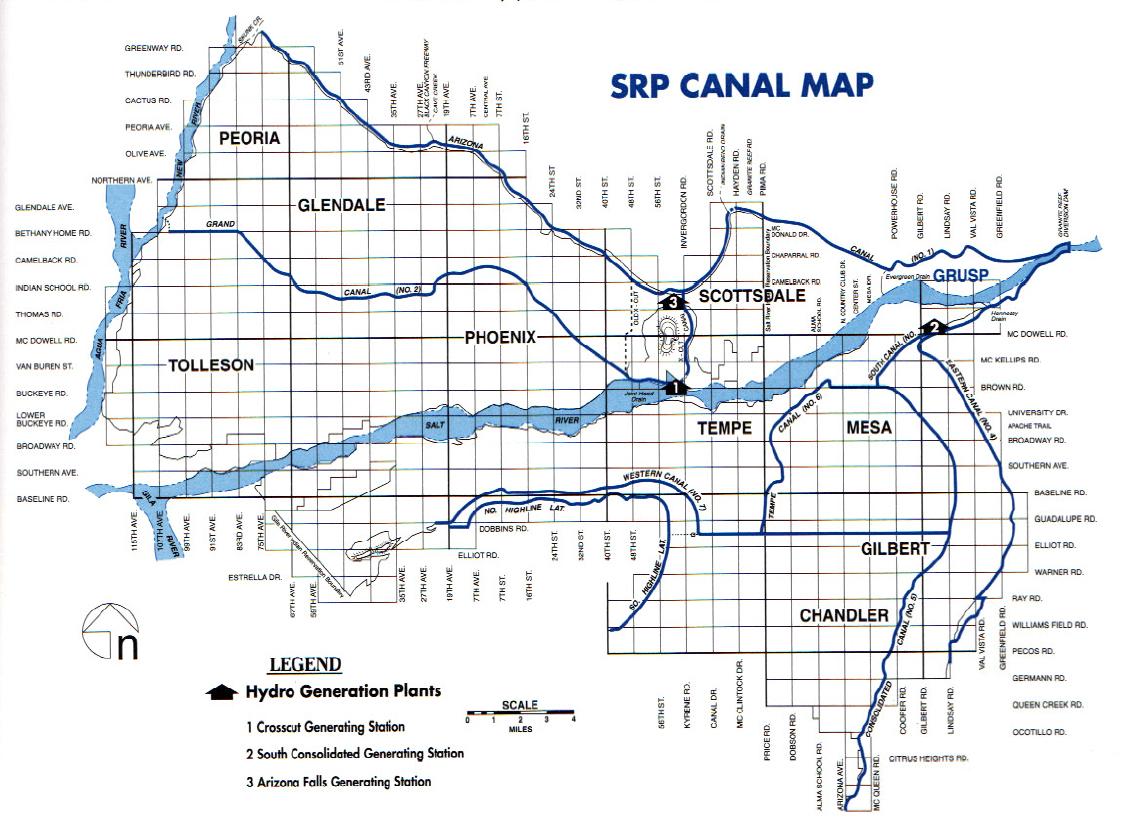 Phoenix canal map Phoenix canal system map (Arizona USA)