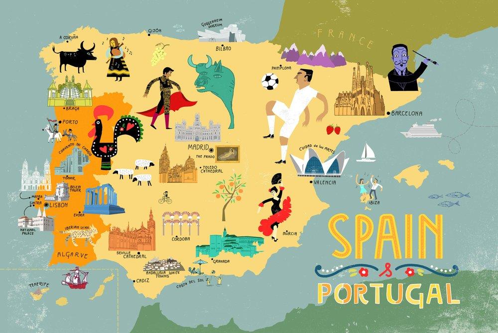 Spain travel map Spain tourist map cities (Southern Europe Europe)