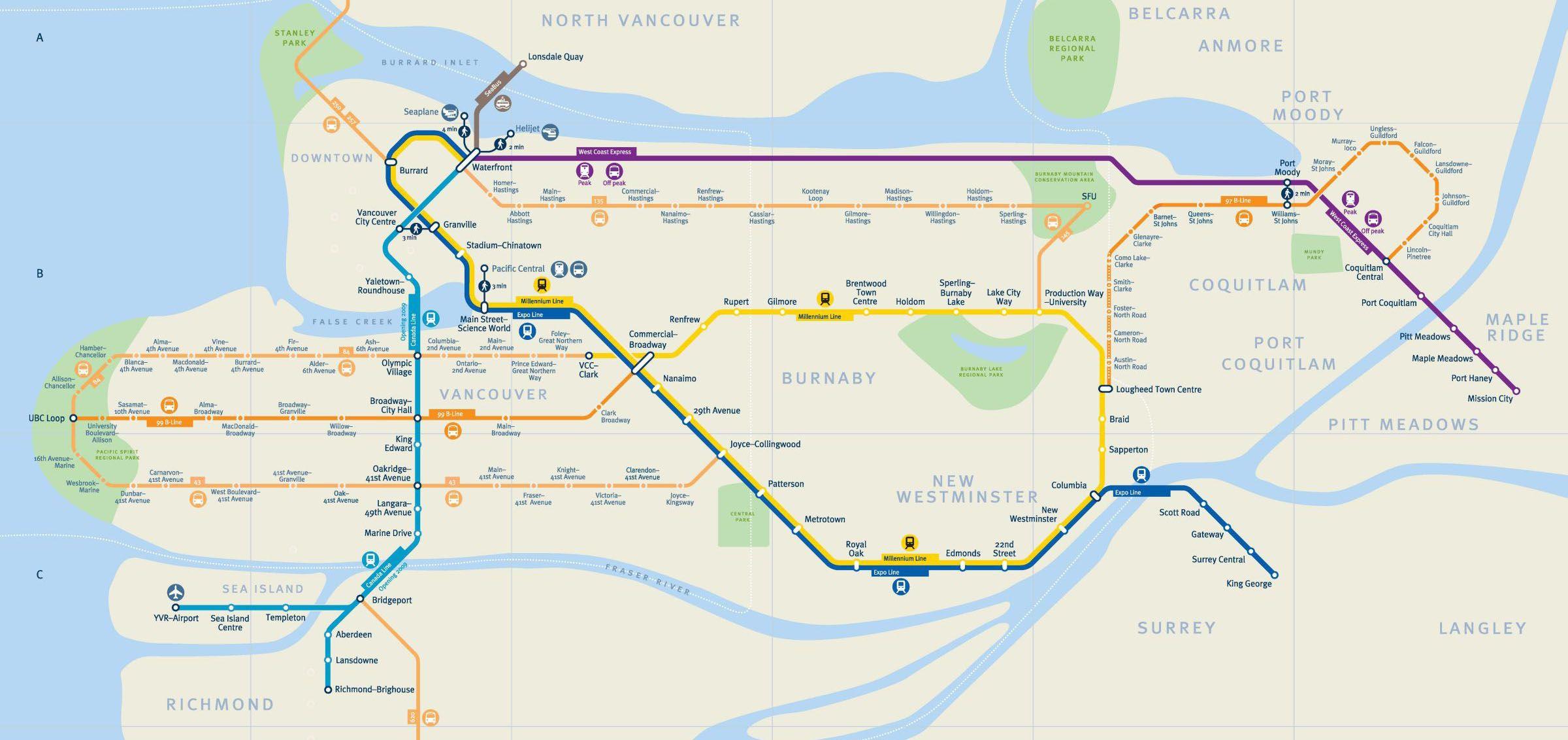 Bc skytrain map Van skytrain map (British Columbia Canada)