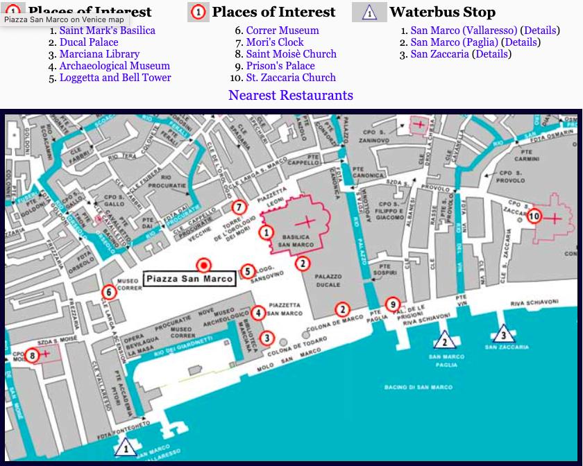 Venice piazza map Map of Venice piazza (Italy)