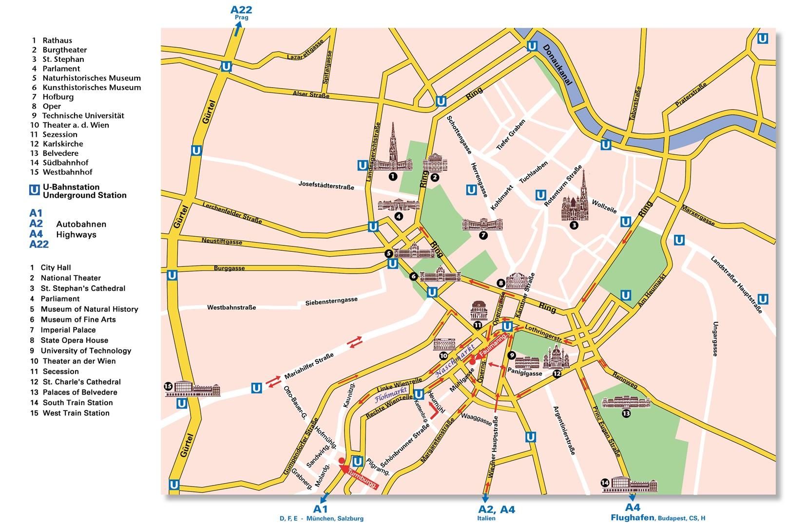 Vienna ring road map Map of Vienna ring road (Austria)