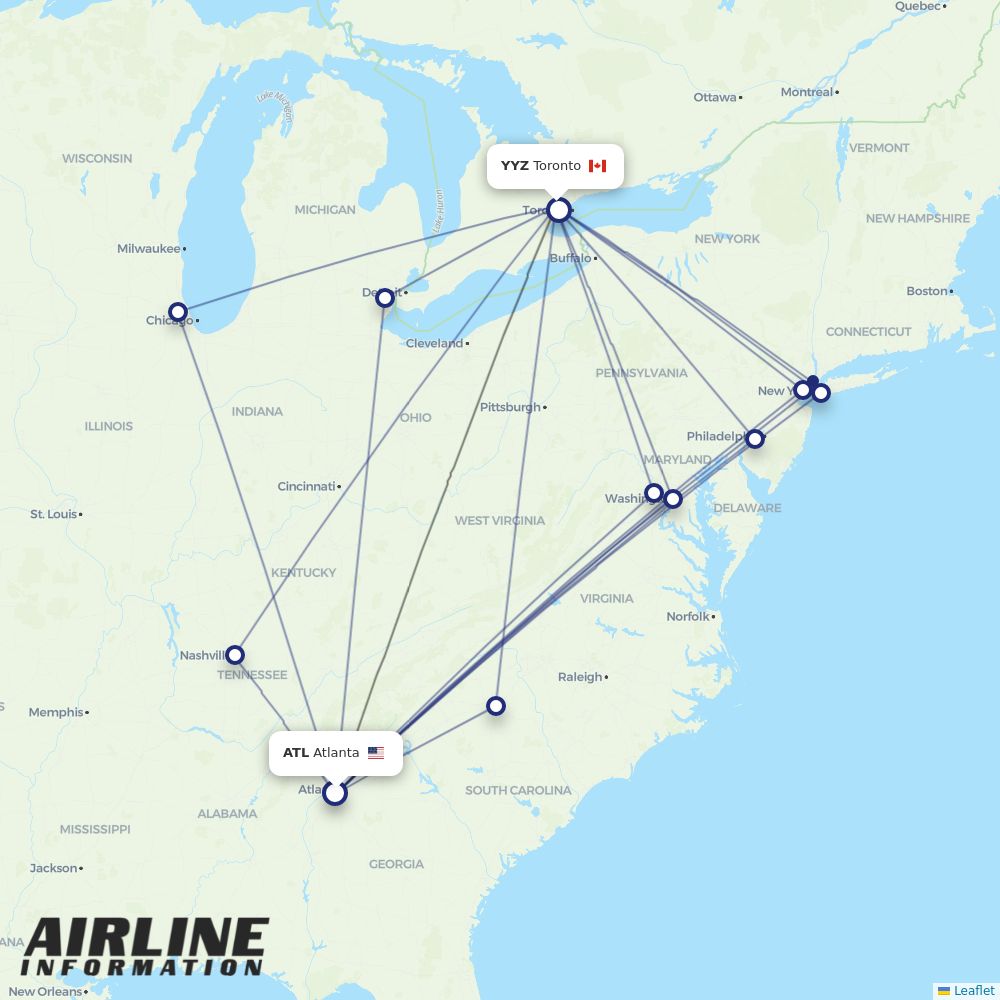 Airlines with flights from Atlanta to Toronto (ATL to YYZ) Airline Information