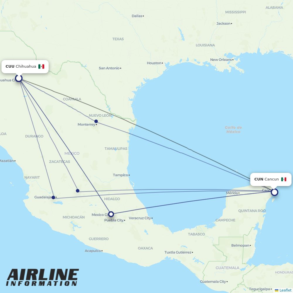 Airlines with flights from Chihuahua to Cancun (CUU to CUN) Airline Information