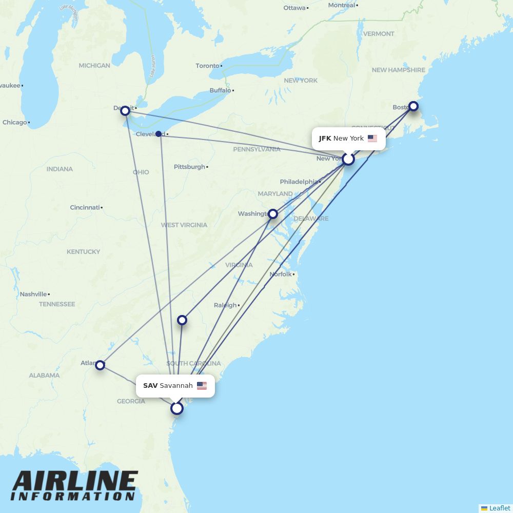 Airlines with flights from New York to Savannah (JFK to SAV) Airline Information