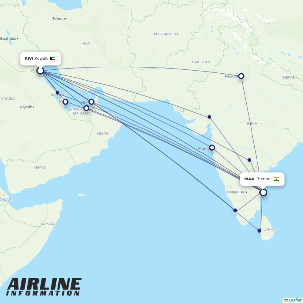 Airlines with flights from Kuwait to Chennai (KWI to MAA) Airline
