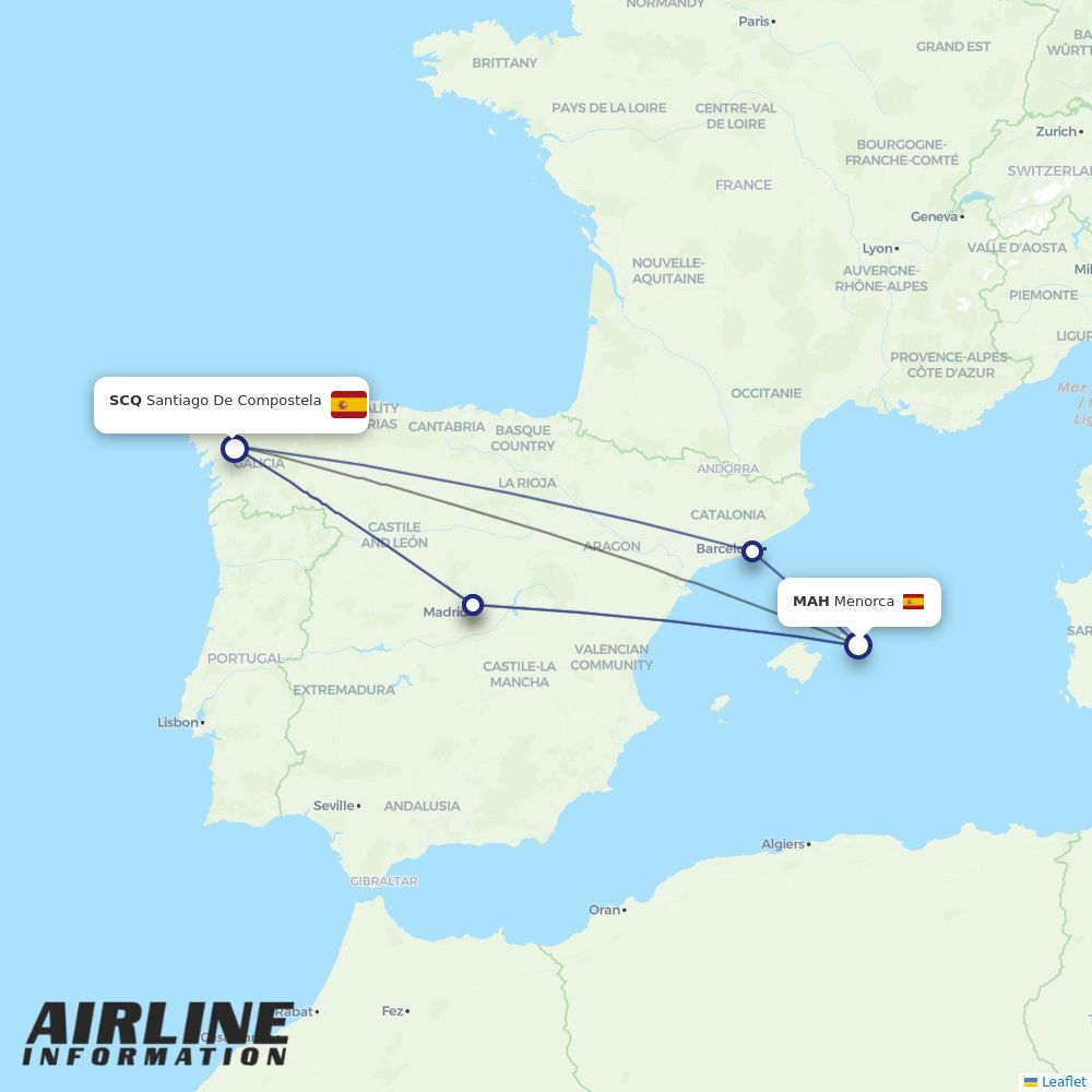 Airlines with flights from Menorca to Santiago De Compostela (MAH to