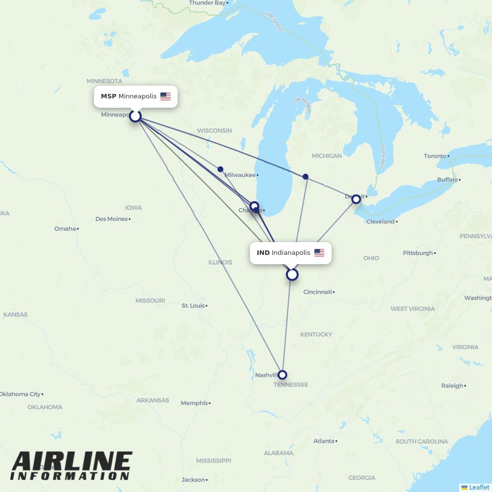 Airlines with flights from Minneapolis to Indianapolis (MSP to IND