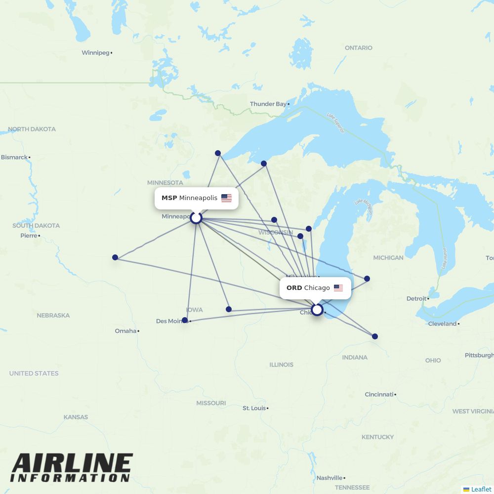 Airlines with flights from Minneapolis to Chicago (MSP to ORD
