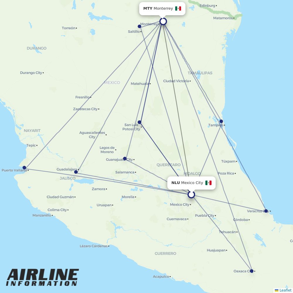 Airlines with flights from Mexico City to Monterrey (NLU to MTY