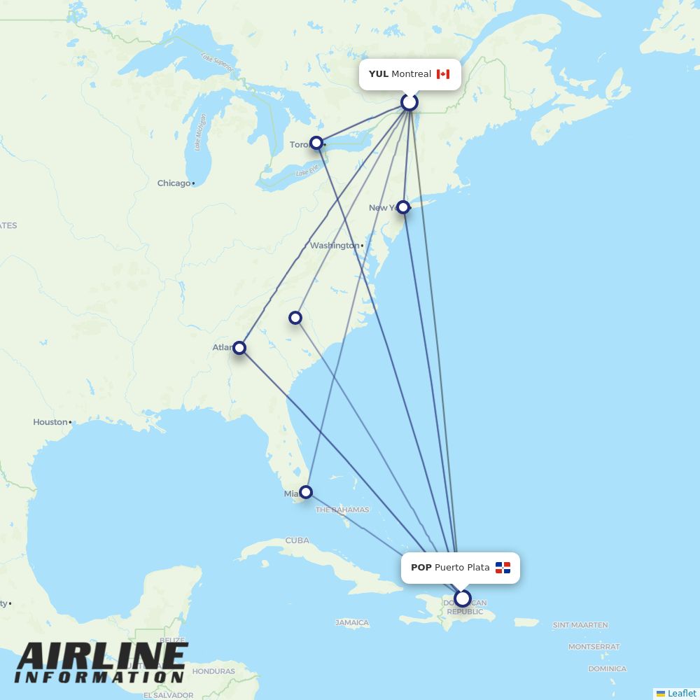 Airlines with flights from Montreal to Puerto Plata (YUL to POP