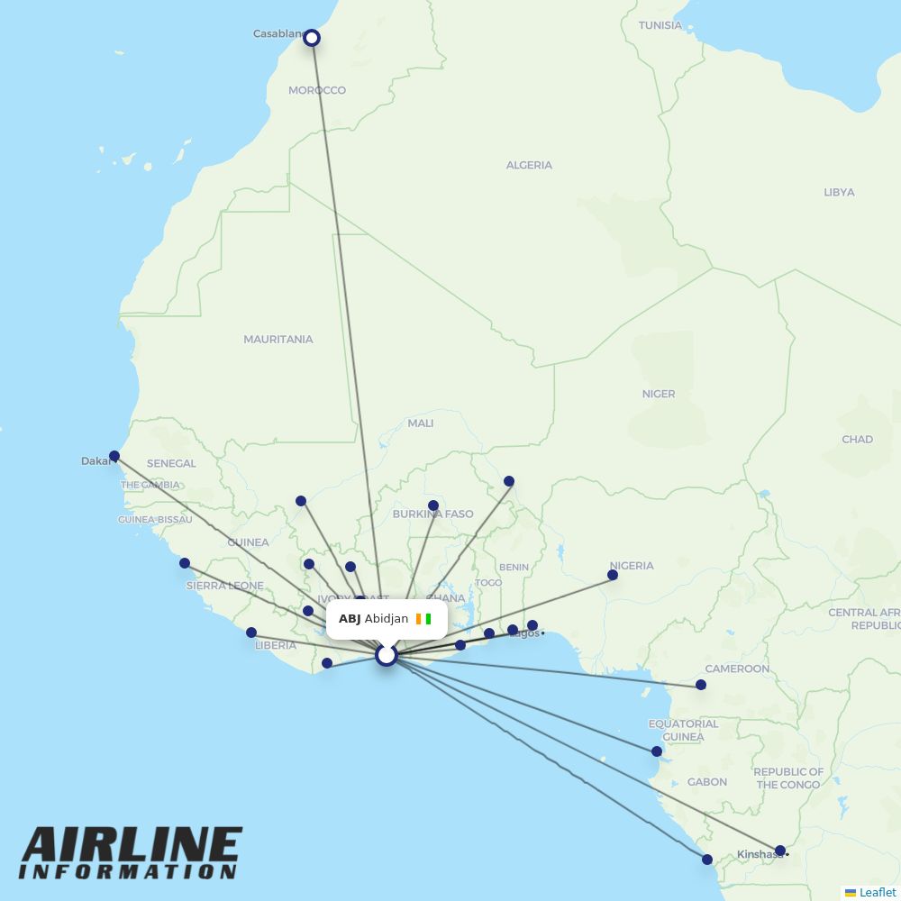 Air Cote D'Ivoire airline HF flights, airports Airline Information