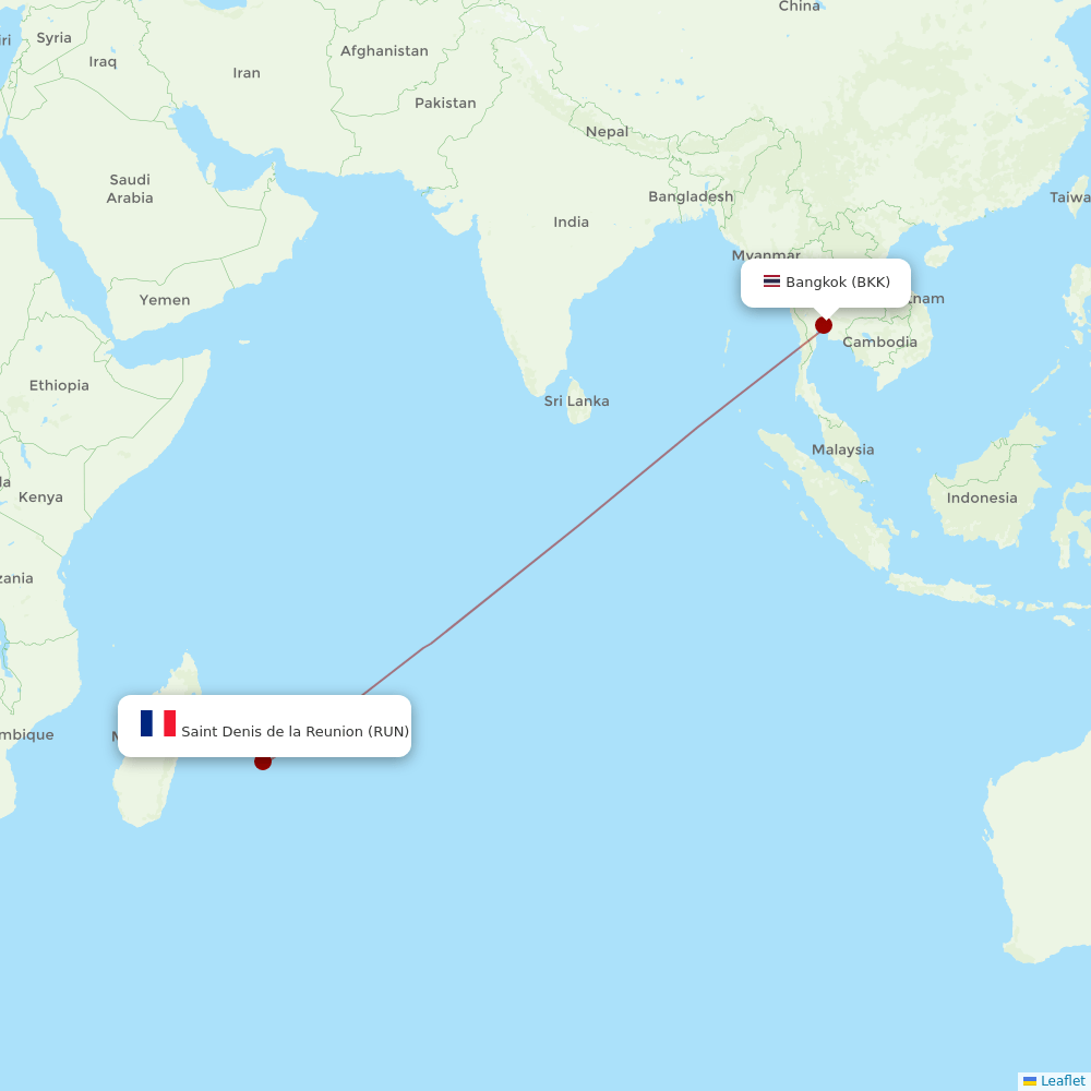 Airlines with flights from Bangkok to Saint Denis de la Reunion (BKK to RUN) Airline Information