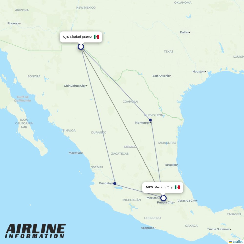 Airlines with flights from Ciudad Juarez to Mexico City (CJS to MEX