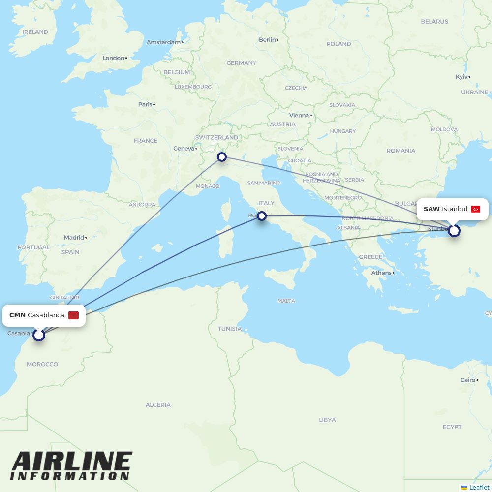 Airlines with flights from Casablanca to Istanbul (CMN to SAW
