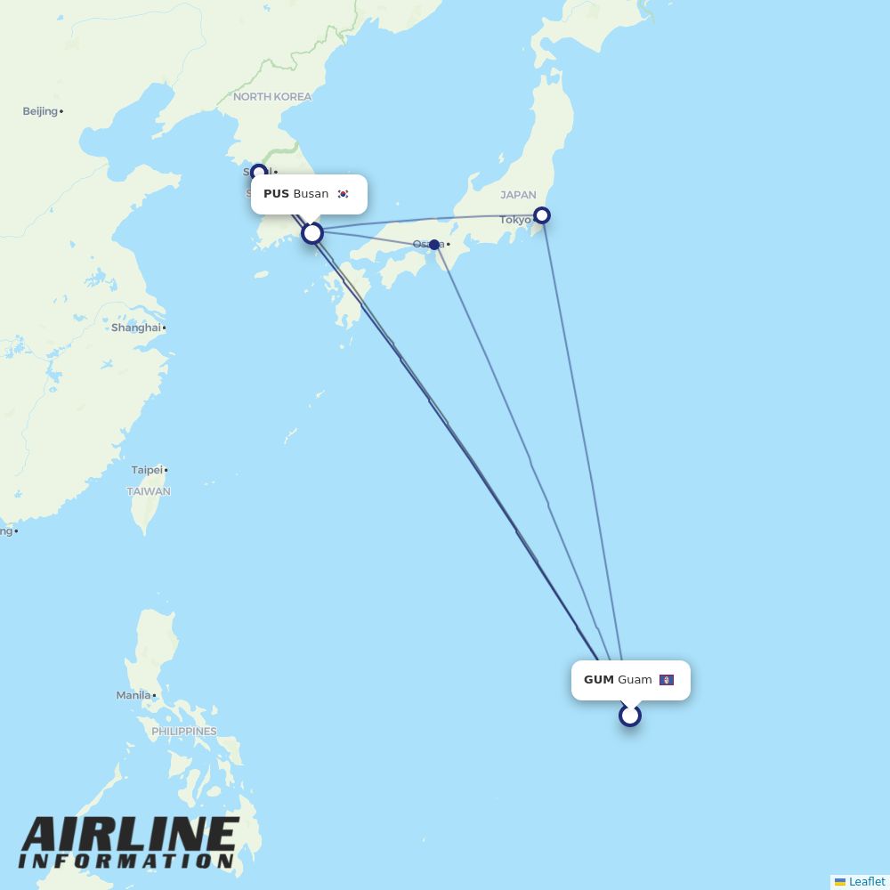 Airlines with flights from Guam to Busan (GUM to PUS) Airline Information