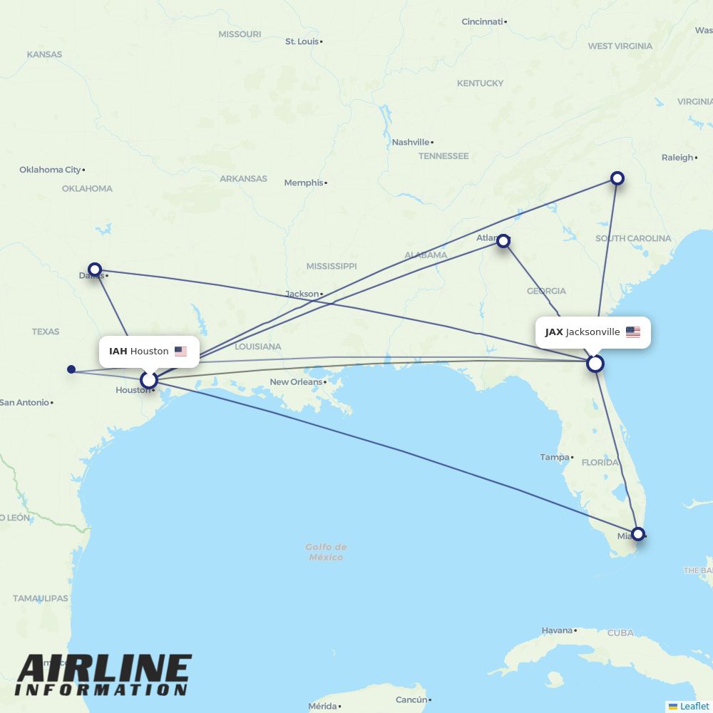 Airlines with flights from Houston to Jacksonville (IAH to JAX