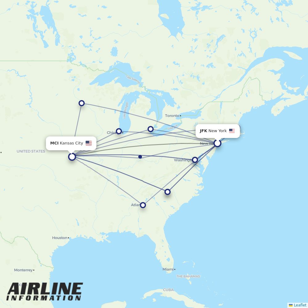 Airlines with flights from New York to Kansas City (JFK to MCI
