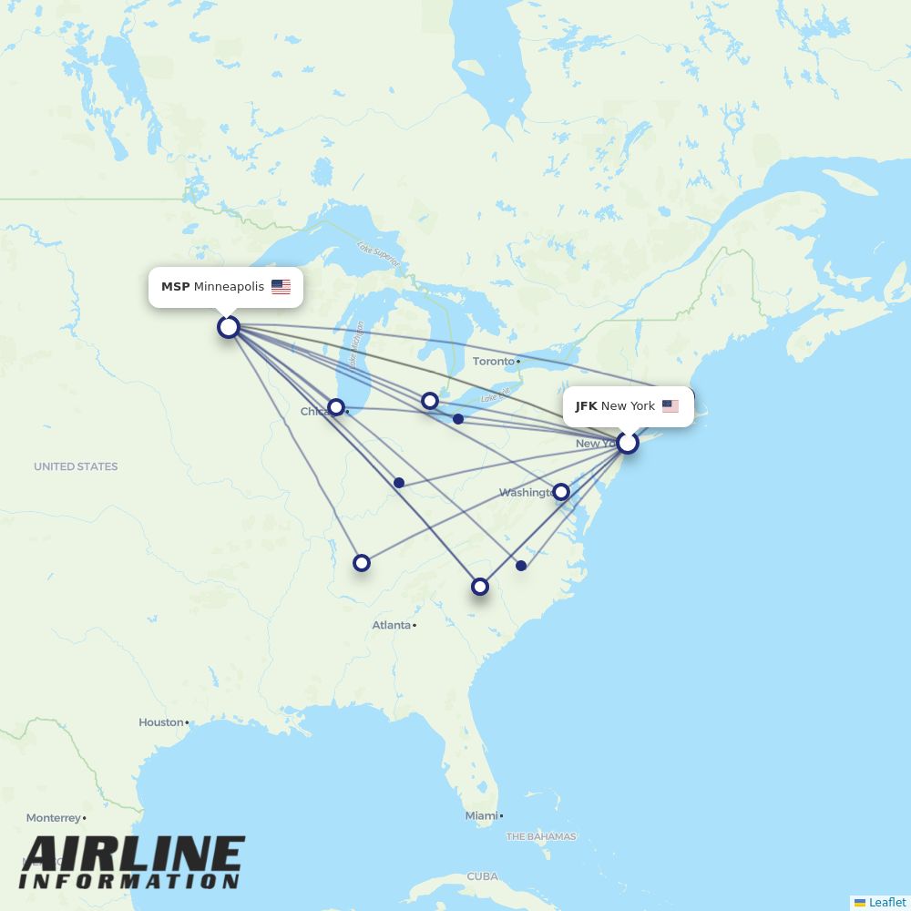 Airlines with flights from New York to Minneapolis (JFK to MSP