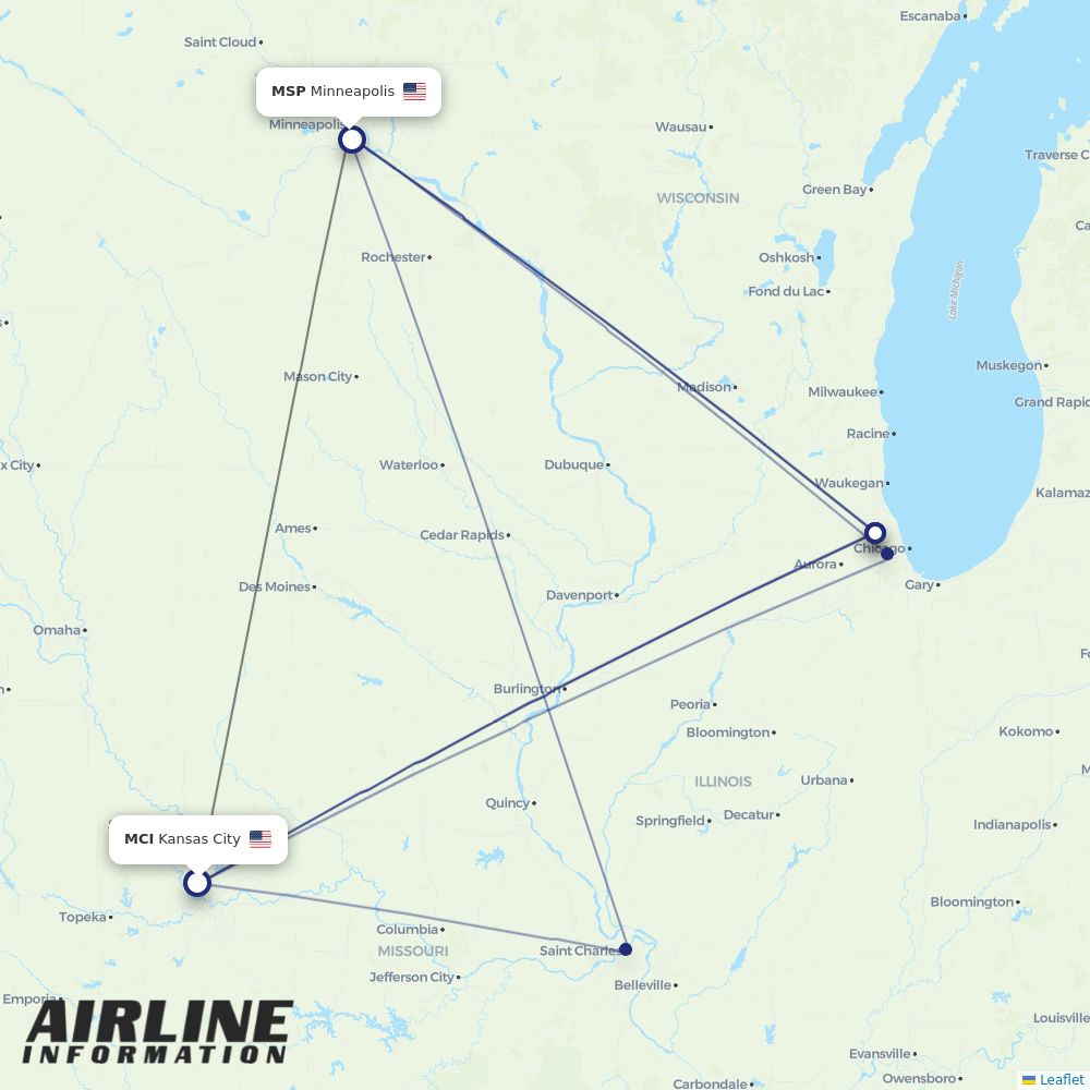 Airlines with flights from Kansas City to Minneapolis (MCI to MSP