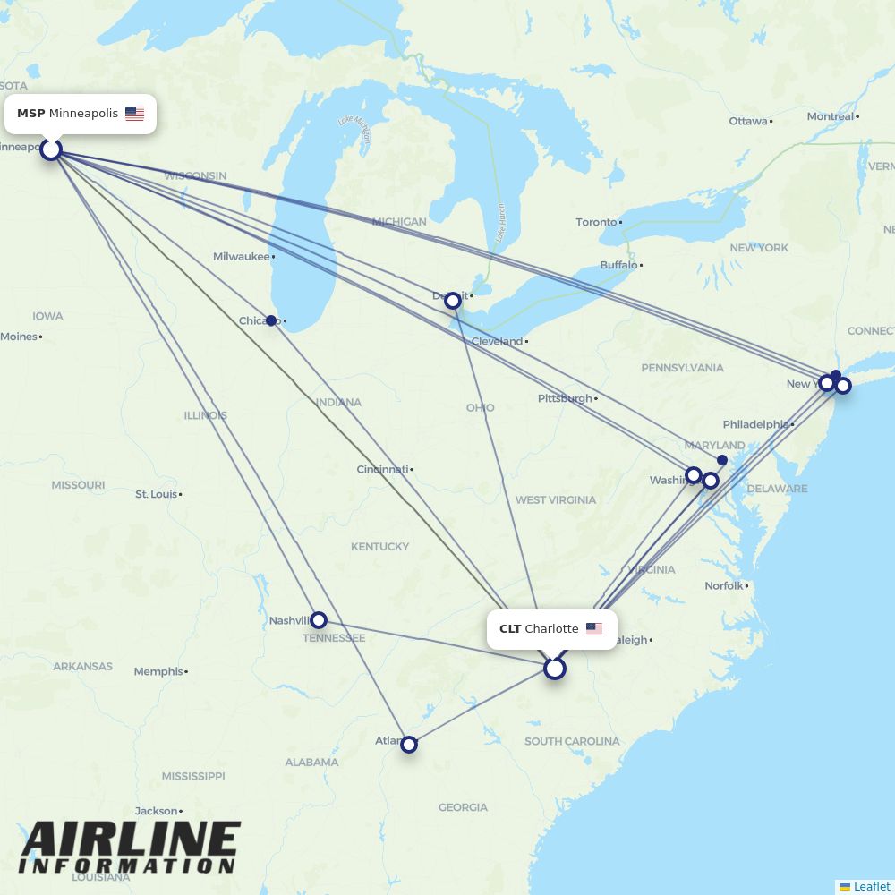 Airlines with flights from Minneapolis to Charlotte (MSP to CLT