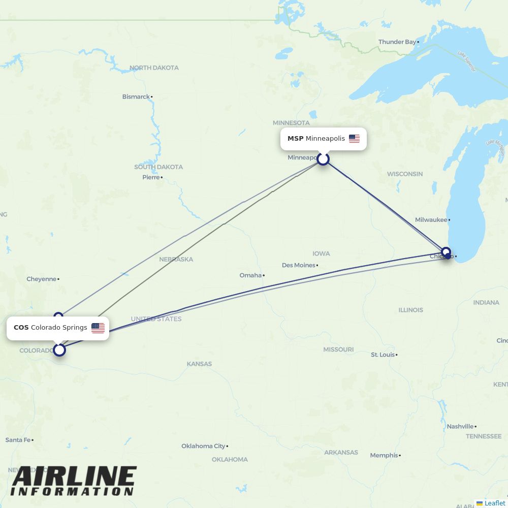 Airlines with flights from Minneapolis to Colorado Springs (MSP to COS