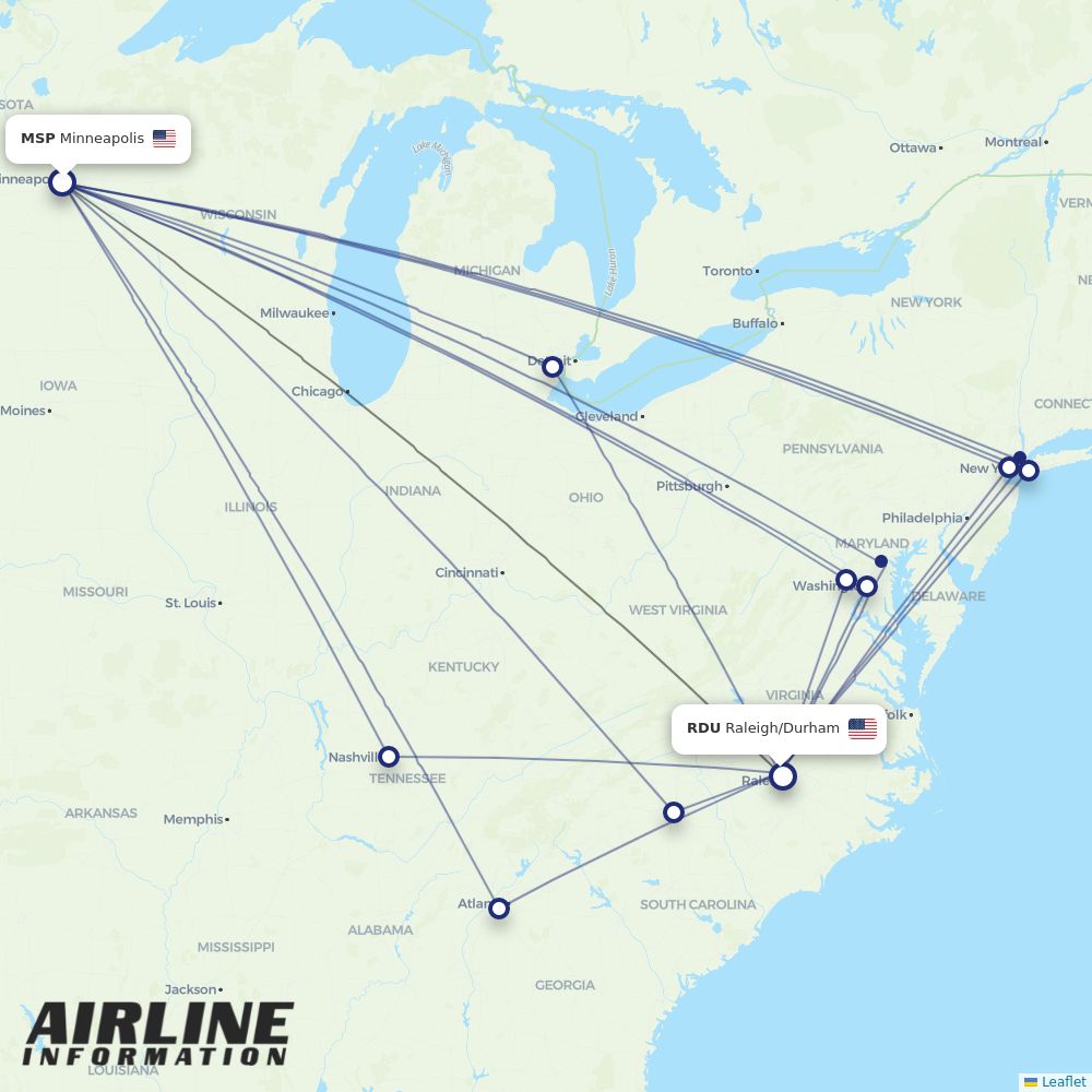 Airlines with flights from Minneapolis to Raleigh/Durham (MSP to RDU) Airline Information