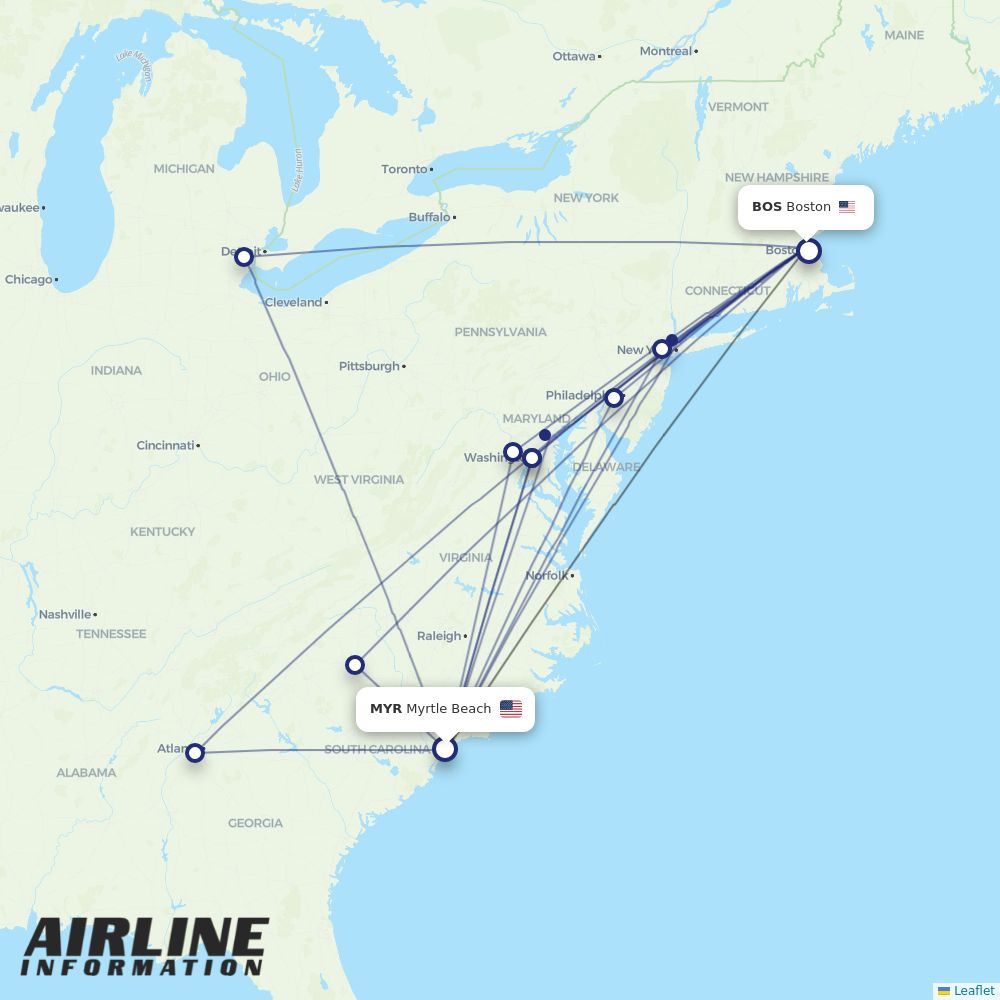 Airlines with flights from Myrtle Beach to Boston (MYR to BOS