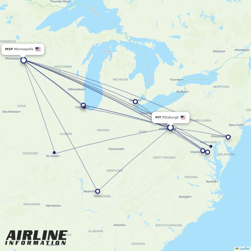 Airlines with flights from Pittsburgh to Minneapolis (PIT to MSP