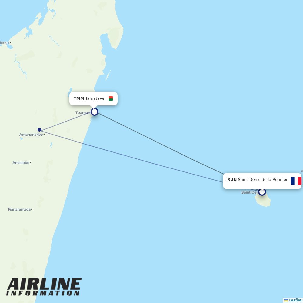 Airlines with flights from Saint Denis de la Reunion to Tamatave (RUN