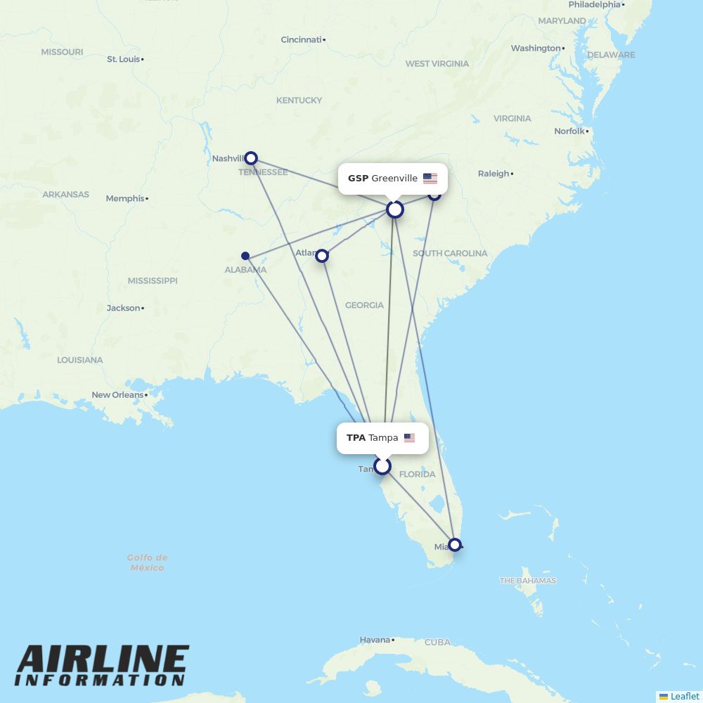 Airlines with flights from Tampa to Greenville (TPA to GSP) Airline