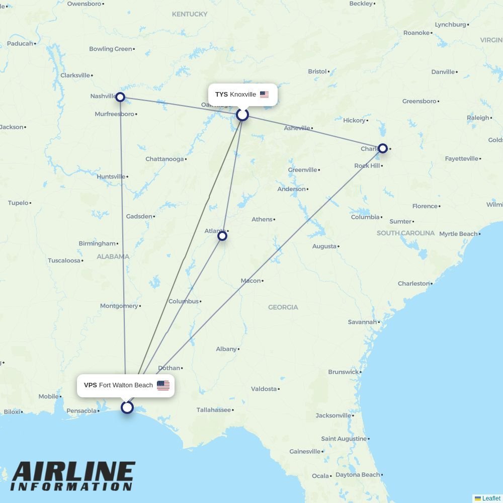 Airlines with flights from Knoxville to Fort Walton Beach (TYS to VPS