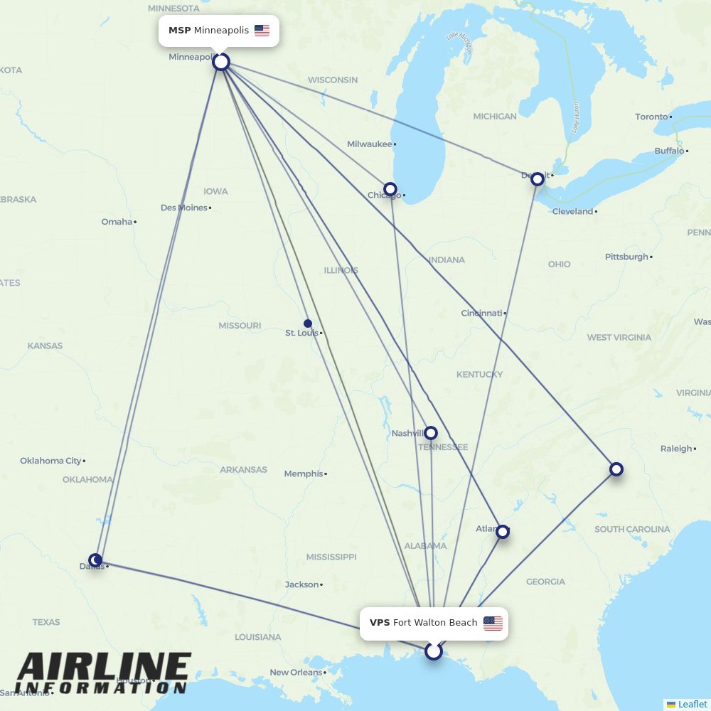 Airlines with flights from Fort Walton Beach to Minneapolis (VPS to MSP