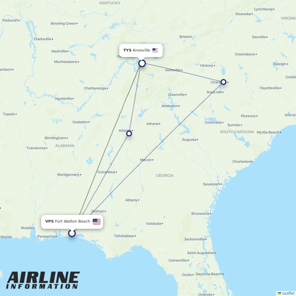 Airlines with flights from Fort Walton Beach to Knoxville (VPS to TYS